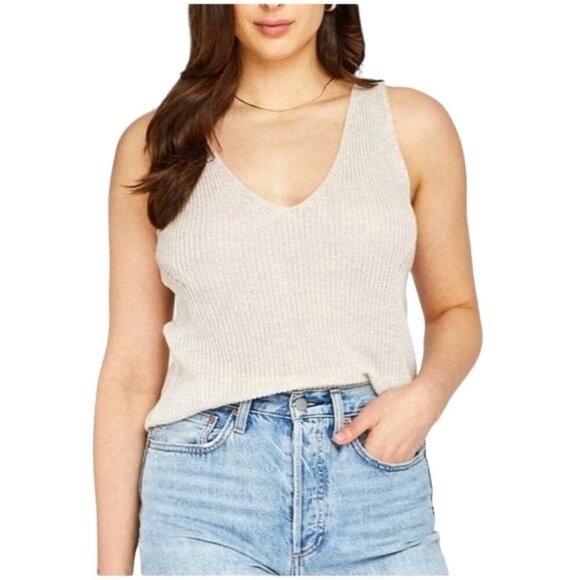 Gentle Fawn Sweater Women XS Gray Tan Knit V Neck Sleeveless Lisette‎ Tank Top - Picture 1 of 9